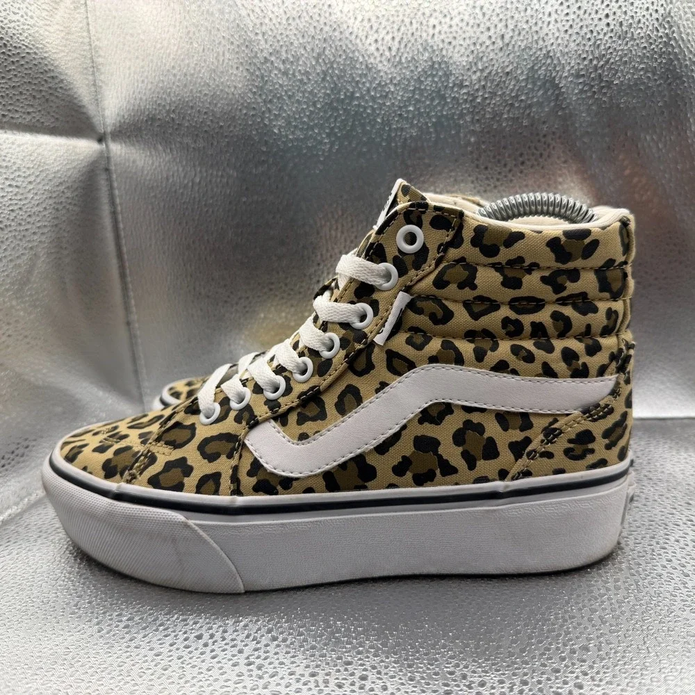 Size 6.5 Vans Filmore High White Womens Leopard Animal‎ Print Platform Sneakers